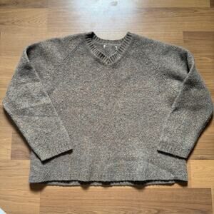 Women's Vintage 80s Light Brown Wool Knit V-Neck Pullover Crop Sweater Sz Medium